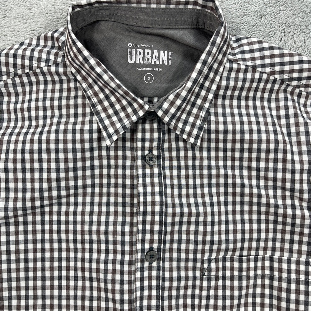 Chef Works Button Up Shirt Mens S Brown Gingham Urban Collection Long Sleeve - Picture 3 of 11